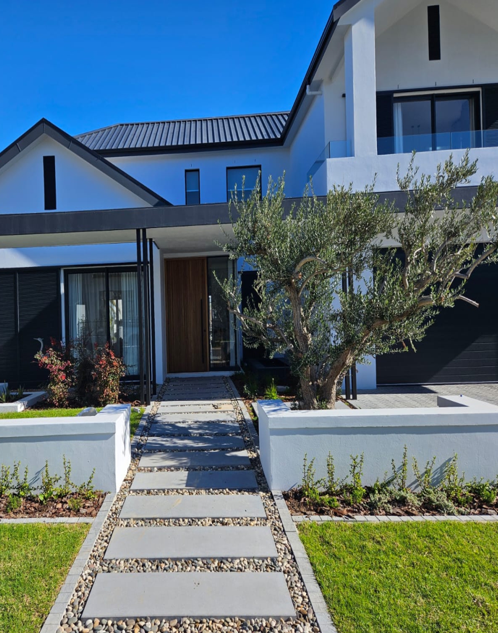 Entrance garden featuring a cycad and nandina by CSA Landscaping, leading precision landscapers in the Boland and Cape Winelands, The Acres at Pearl Valley